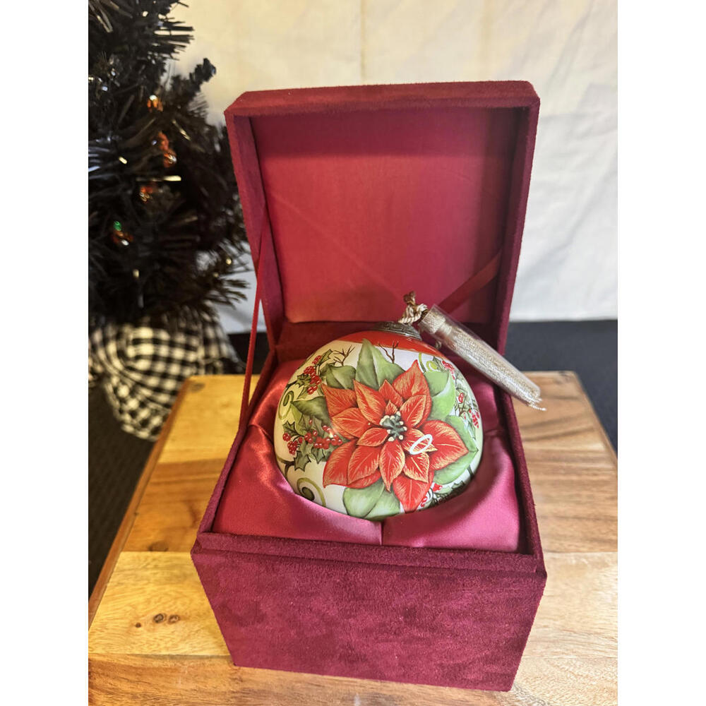 Hand-Painted Glass Poinsettia Ornament with Gift Box‎ – Appreciation Message